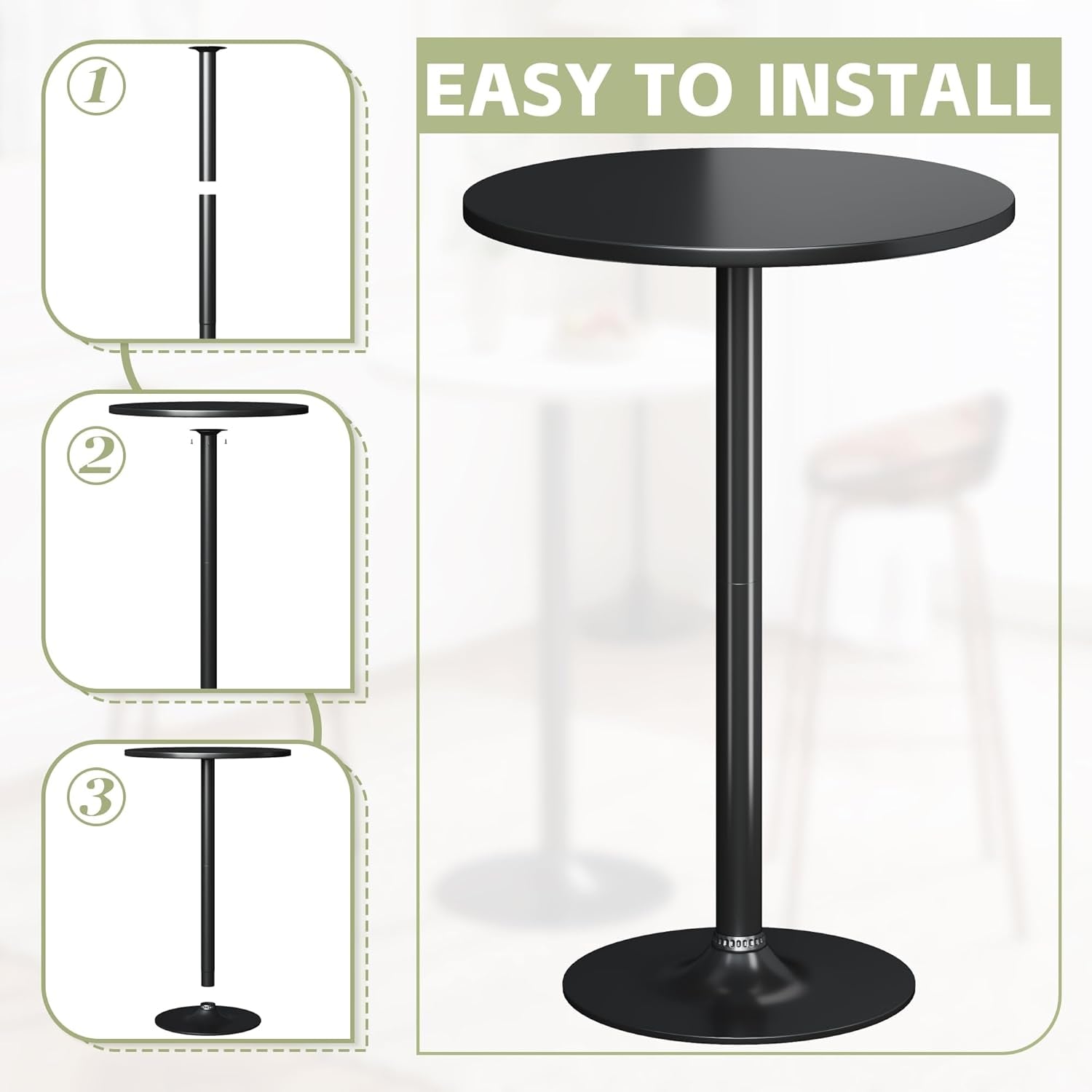 round Bistro Pub Table 2 Pack Modern Style Metal Base MDF Top Cocktail Bar Table Counter Bar Height for Pub, Dining Room, Party (Full Black)
