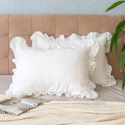 Pillow Shams Set of 2 Pure Cotton Champray Ruffled Edge,Thick and Solid Washed Dobby Heavy Fabric King 20X36 Inches