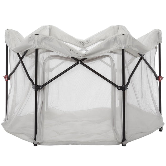 Dream on Me Onyx Baby Playpen, Zipper Access Door, Breathable Mesh Sides, Soft Comfortable Mattress Padded Floor, Easy Fold Design with Travel Carry Bag, Compact Easy to Fold Design - Grey