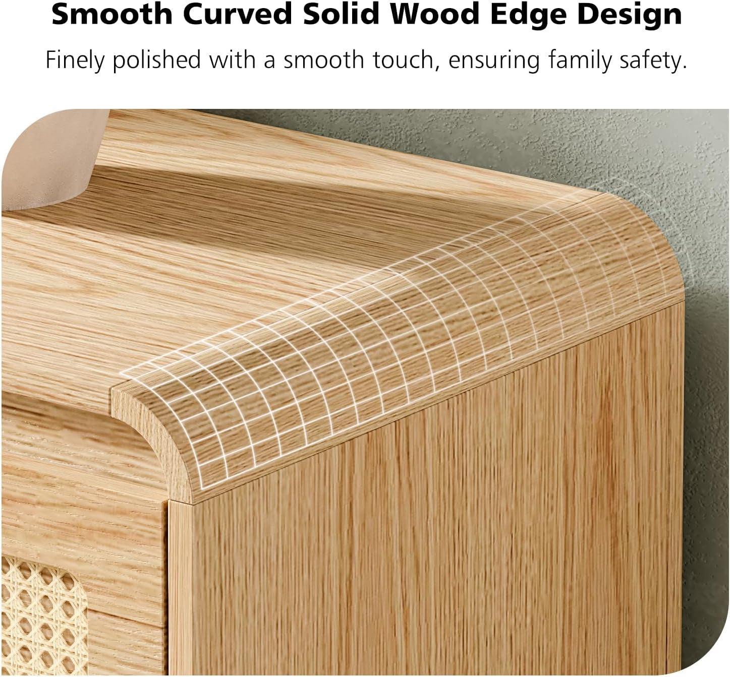 Mid Century Modern Dresser,Rattan 6 Drawers Dresser for Bedroom, 47" Wide Wood Dressers & Chests of Drawers/Curved Profile Design, Natural Texture for Bedroom, Living Room, Natural