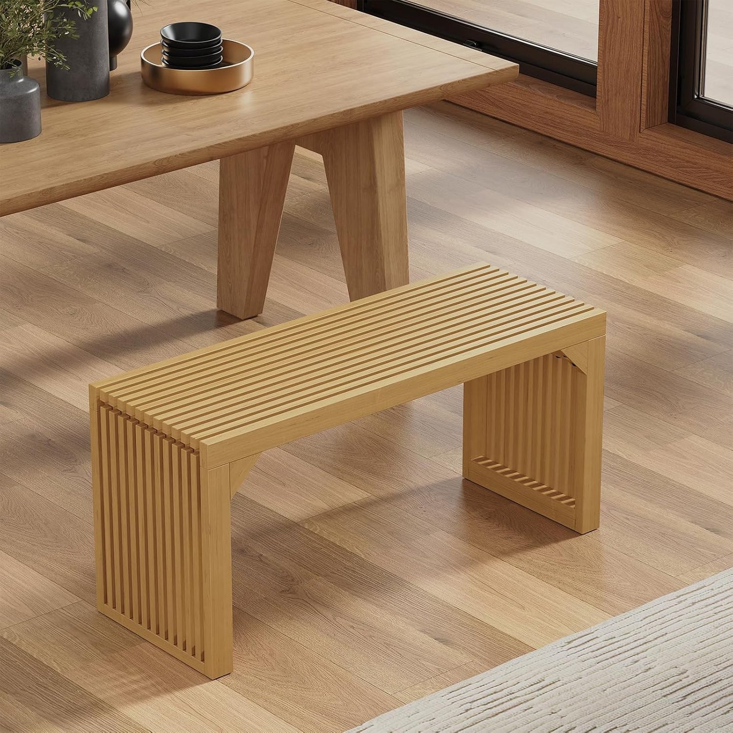 35" Dining Bench, Indoor Wood Bench for Entryway,Living Room,Kitchen and Bedroom (Nature, Long Bench)