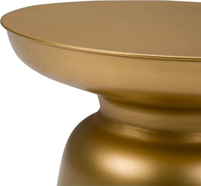 Toby Metal Table - 17 Inch Wide Solid Iron Drum Accent Table in Gold, Industrial Side or End Table for Living Room, Bedroom or Entryway with Sculptural Design, Assembled