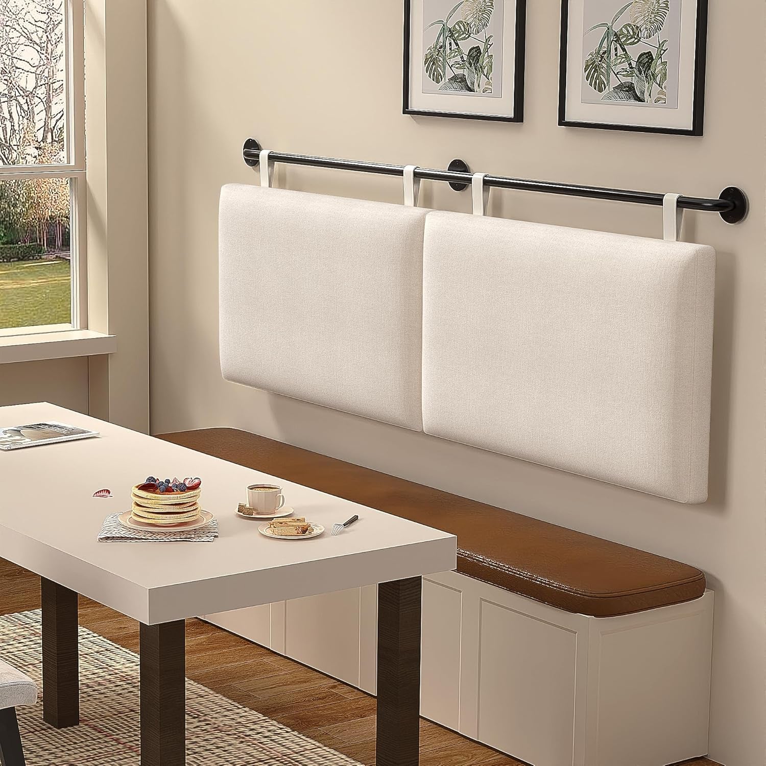 Headboards Queen Size Bed Headboard Wall Mounted with Linen Upholstery Hanging Headboard for Bedroom, Beige