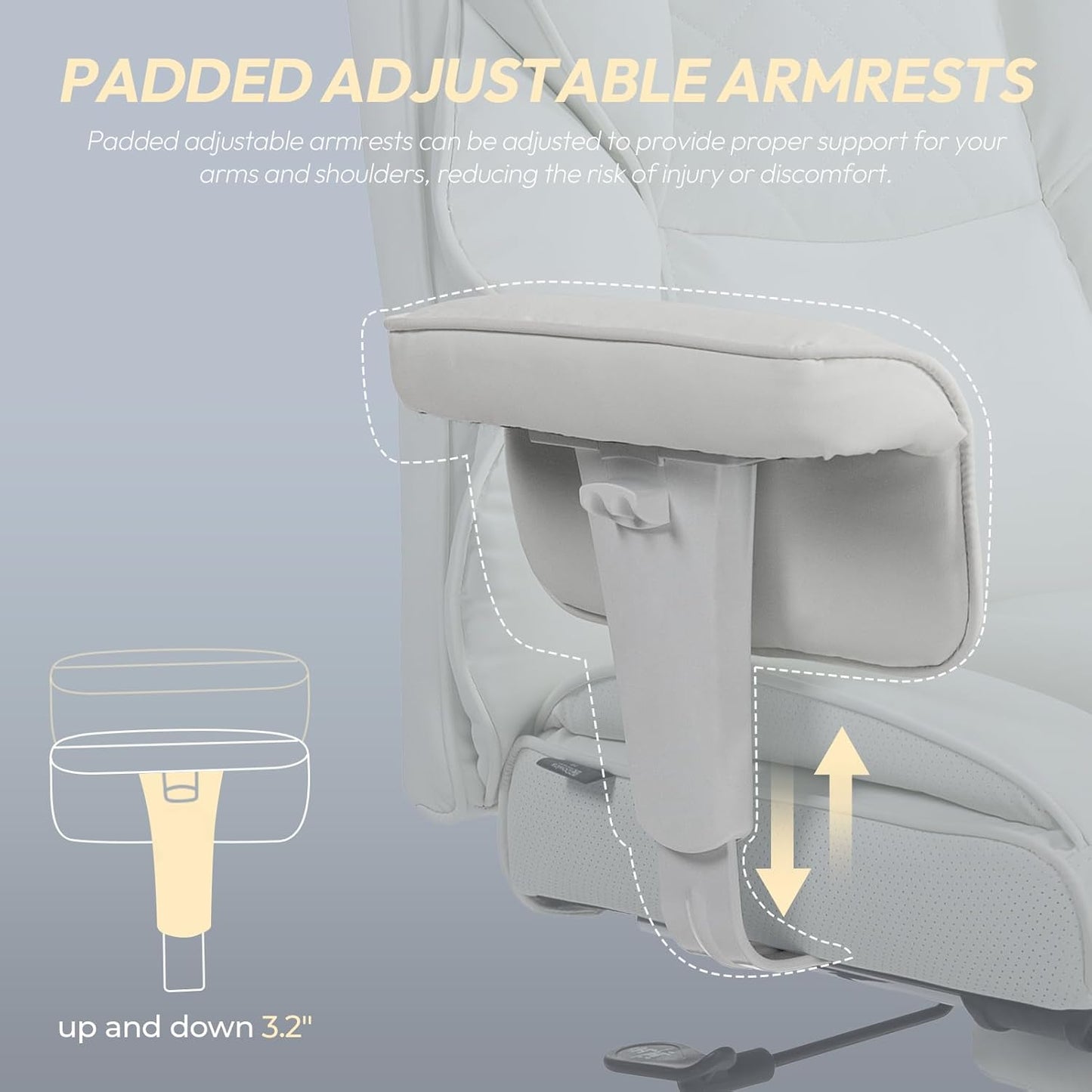 Big and Tall Office Chair with Pocket Spring Cushion,High Back Computer Gaming Chairs with Adjustable Armrests and Lumbar Support,Executive Desk Chairs with Footrest(Pu Leather,White)