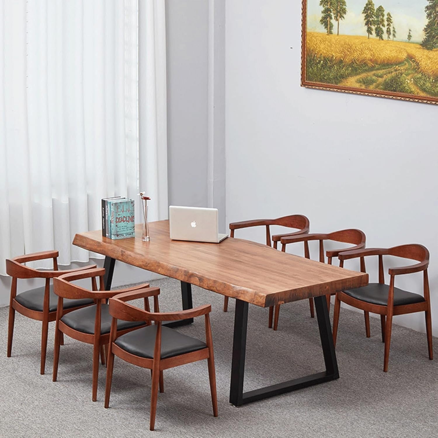 Pine Computer Desk, Modern Solid Wood Home Office Desk, Long Rural Farmhouse Pine Dining Table, Administrative Workstation Computer Desk, Suitable for Living Room and Dining Room (47Inch)