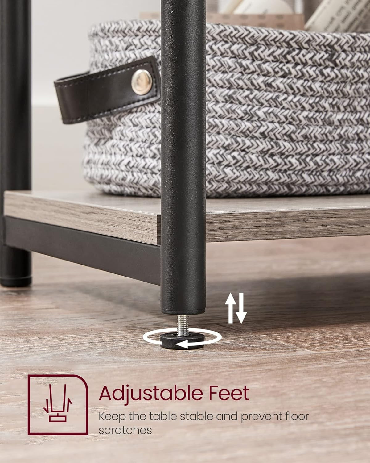 Side Table, Small End Table, Tall Nightstand for Living Room, Bedroom, Office, Bathroom, Greige and Classic Black ULET273B02