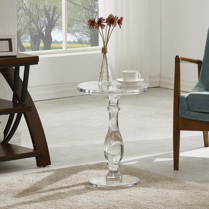 Acrylic End Table,Acrylic Side Table,Modern Nightstand with Clear Small round Top and Solid Post for Living Room,Bedroom and Lobby 13.5X13.5X19.5 High Inches