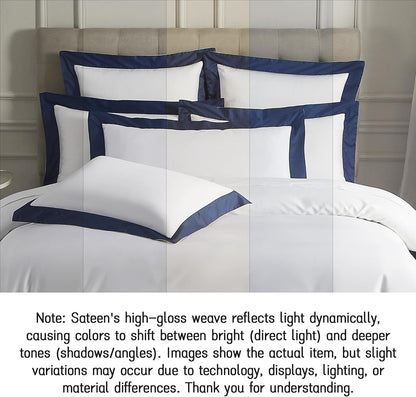 White Pillow Shams King Size Set of 2, 100% Cotton Hotel Luxury Decorative Pillow Sham with Navy Border, 400TC Sateen Weave Soft Smooth Breathable Elegant Pillowcases for Bedding, 20X36 Inches