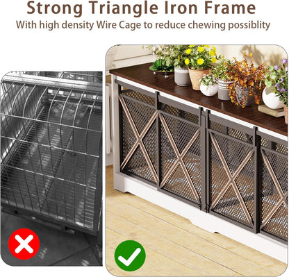 78 Inch Double Dog Crate Furniture, Extra Large Dog Kennel Indoor for Medium Large 2 Dogs, Heavy Duty Dog Cage Chew-Resistant Steel and Wooden Pet House with Removable Divider (White Brown)