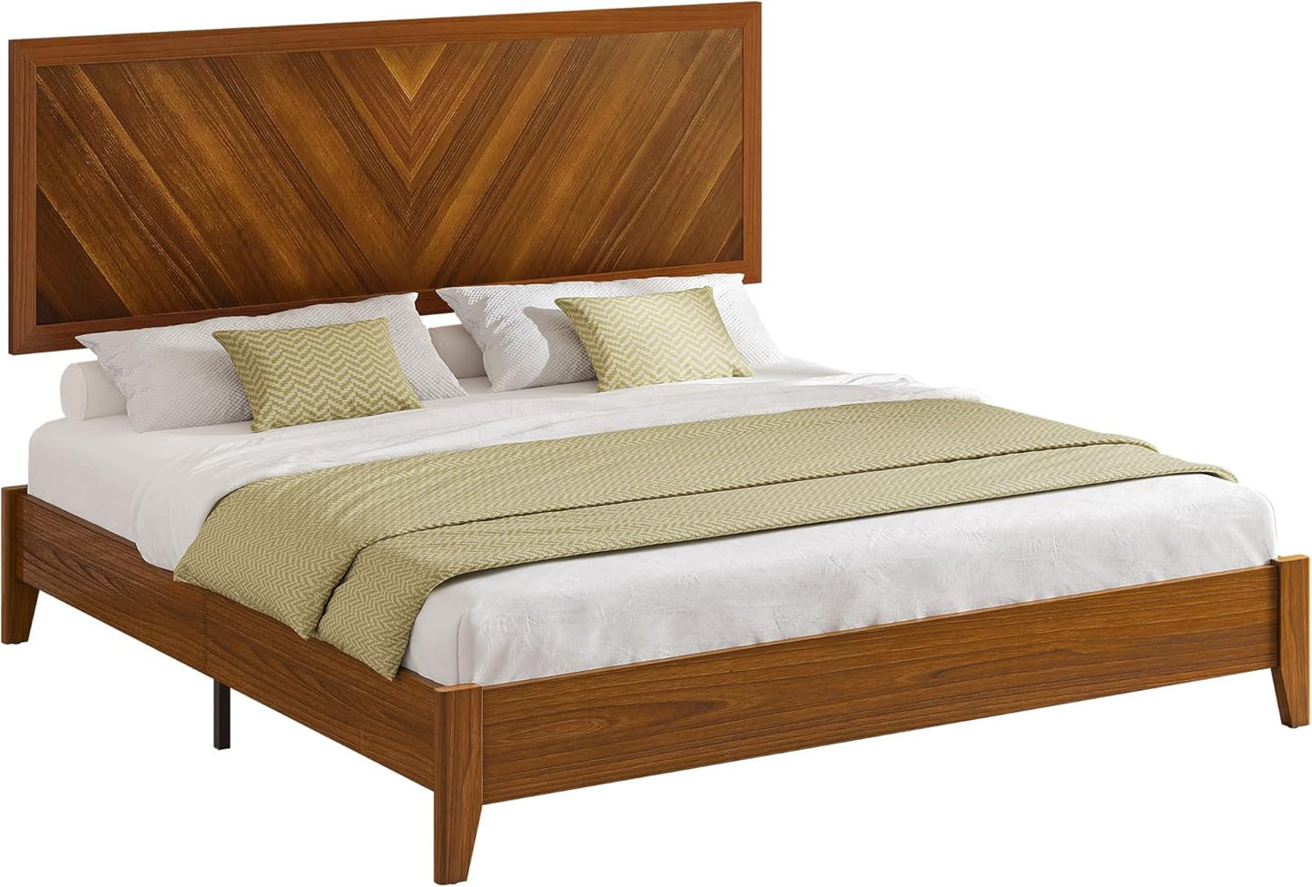 King Size Bed Frame with Adjustable Headboard, Farmhouse Wood Bed Frame with Solid Wood Slats Support, No Box Spring Needed, 12 Strong Wood Slat Support, Easy Assembly, Rustic Brown