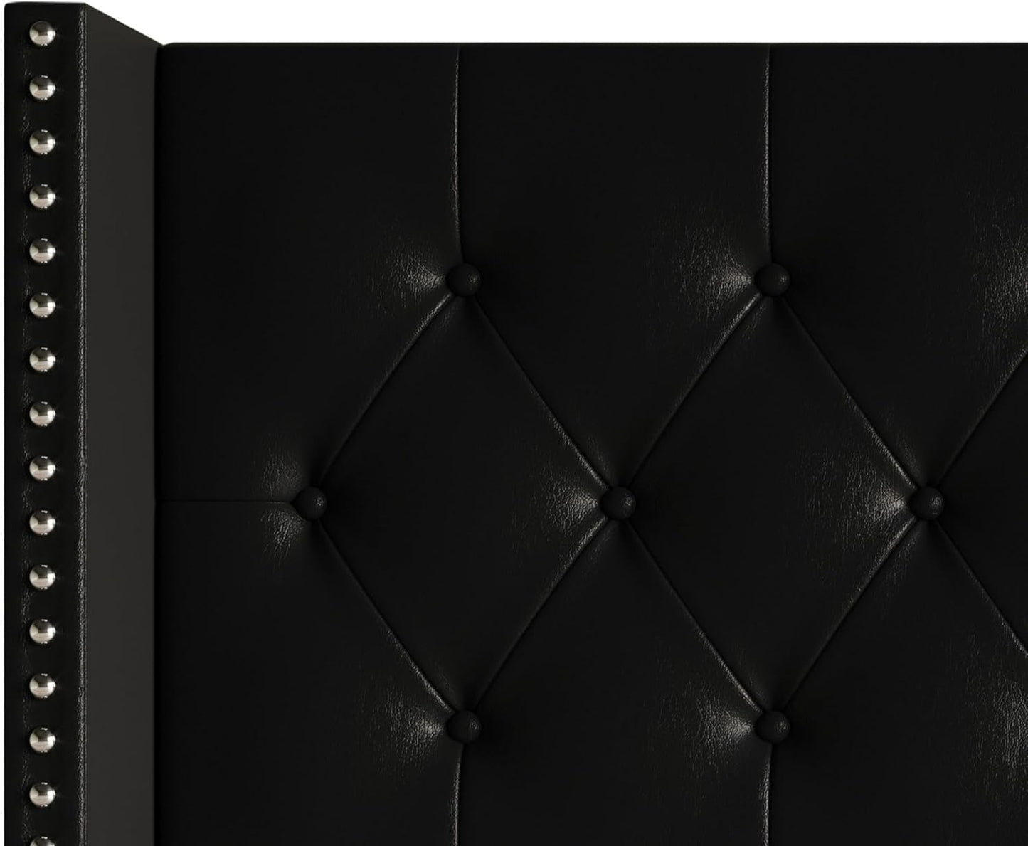 Sonoma King Tufted Upholstered Headboard, Wingback Design with Nailhead Trim and Foam Padding, Black
