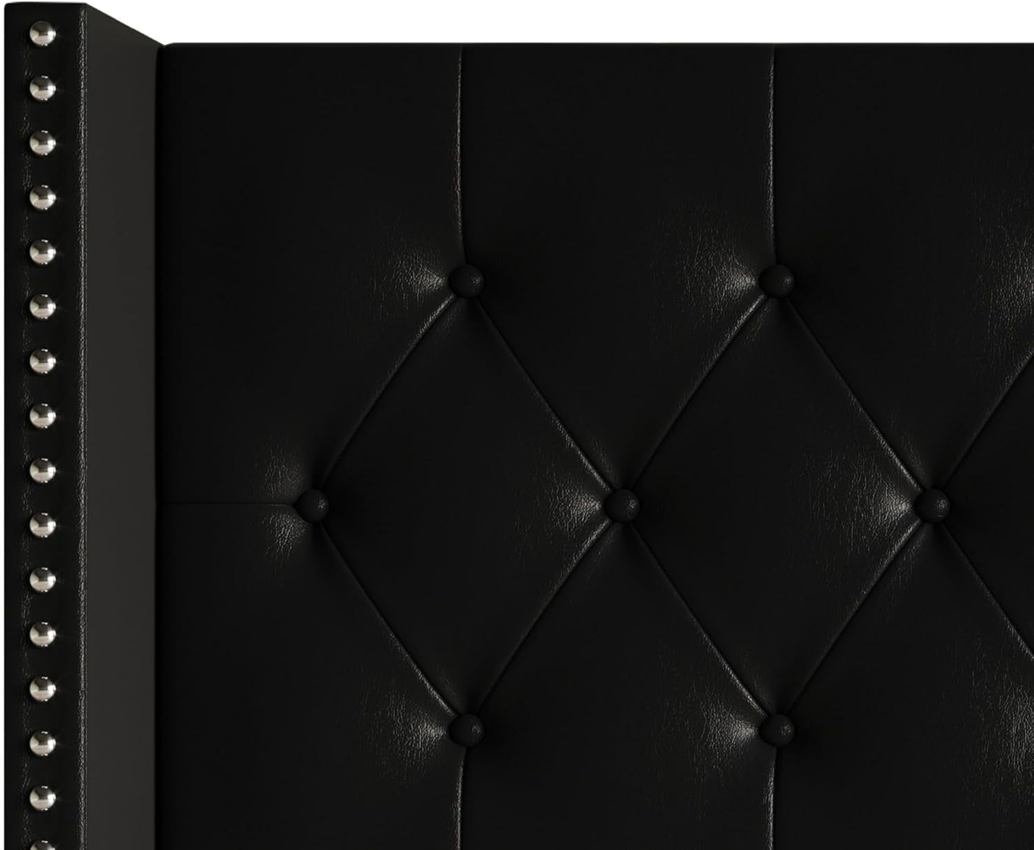Sonoma King Tufted Upholstered Headboard, Wingback Design with Nailhead Trim and Foam Padding, Black