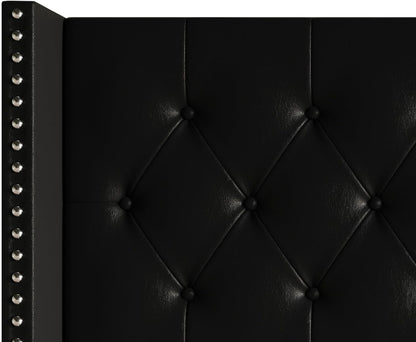 Sonoma King Tufted Upholstered Headboard, Wingback Design with Nailhead Trim and Foam Padding, Black