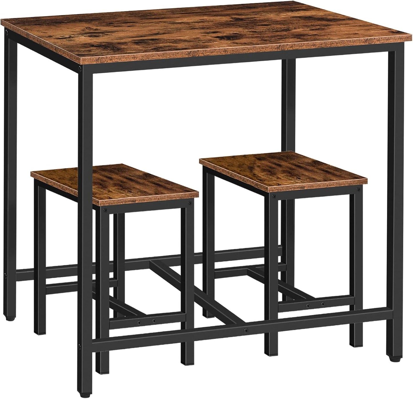 3-Piece Industrial Dining Table Set, Kitchen Table, Space Saving Dinette for Kitchen, Dining Room, Small Space, Breakfast Nook, Living Room, Party, Rustic Brown and Black BF75CZ01G1