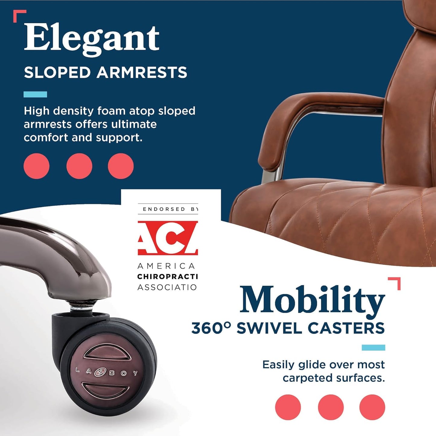 Symphony Executive Mid-Back Office Chair, Diamond Quilt Seat and Back, Pocket Coil Cushion, Padded Armrests, Ergonomic Computer Deskchair, Swivel Metal Base, Bonded Leather, Cognac/Graphite