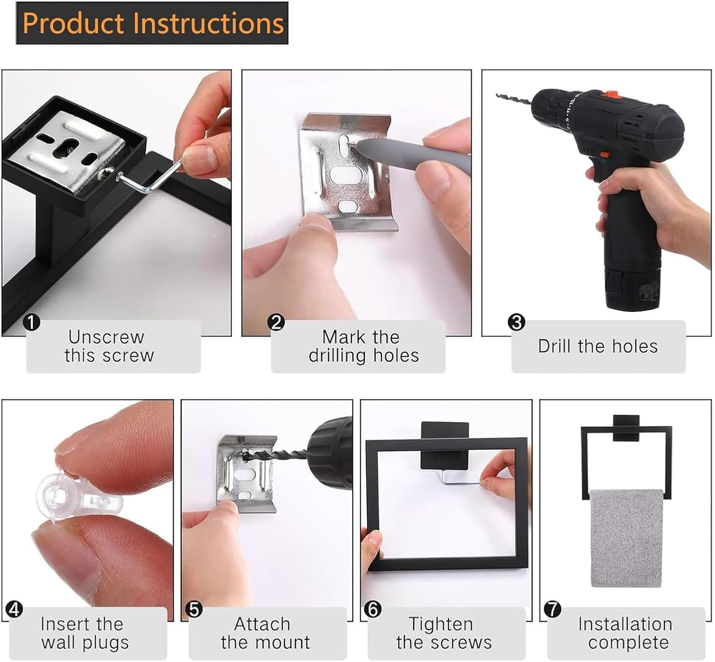 5 Piece Bathroom Towel Bar Set - SUS304 Stainless Steel Bath Towel Holder, 15.7 Inch Towel Racks for Bathroom Wall Mounted, Bathroom Hardware Accessories Set - Matte Black