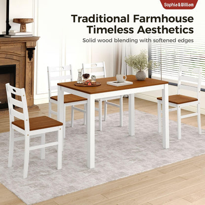 5 Piece Dining Table Set for 4, Wood Kitchen Table and Chairs,Space-Saving Farmhouse Dining Sets,Walnut & White