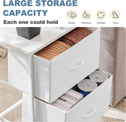 Nightstand Small Dresser with 2 Fabric Drawers Side Tables Bedroom End Table Kids Bedside Storage Furniture for 20 Inch Tall Night Stand for Closet, Entryway, College Dorm, White