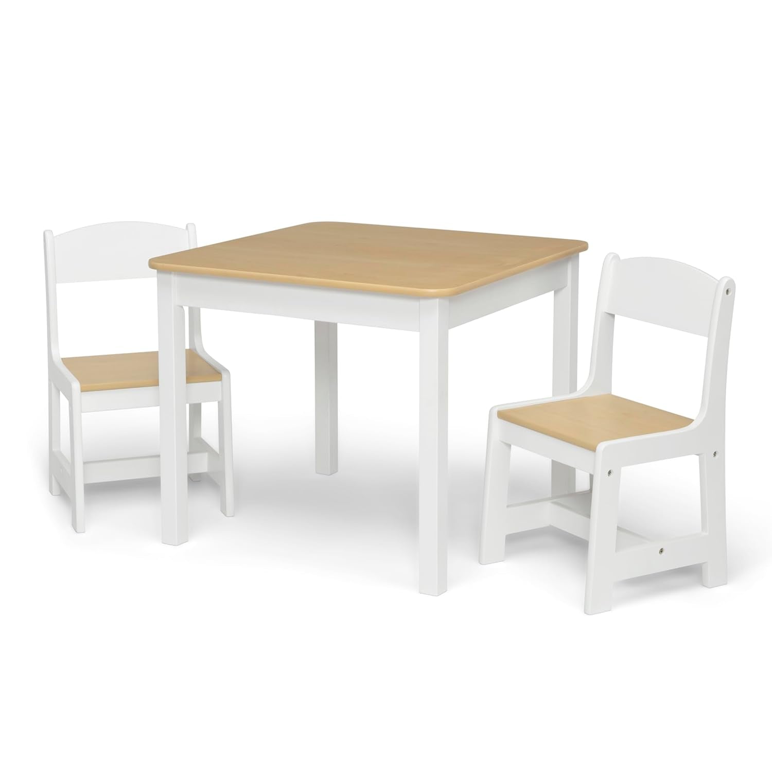 Mysize Kids Wood Table and Chair Set (2 Chairs Included) - Ideal for Arts & Crafts, Snack Time, Homeschooling, Homework & More, Bianca White/Natural