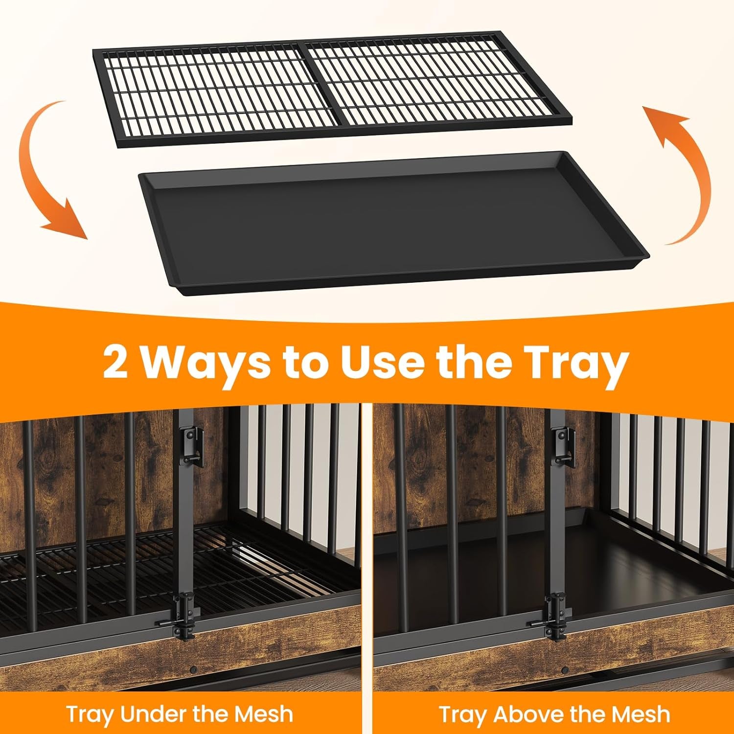 Dog Crate Furniture, Dog Crate End Table for Small and Medium Dogs,Wooden Cage Kennel Furniture Indoor, Modern Dog Crate with Multi-Purpose Removable Tray, Double-Doors Dog Furniture, White