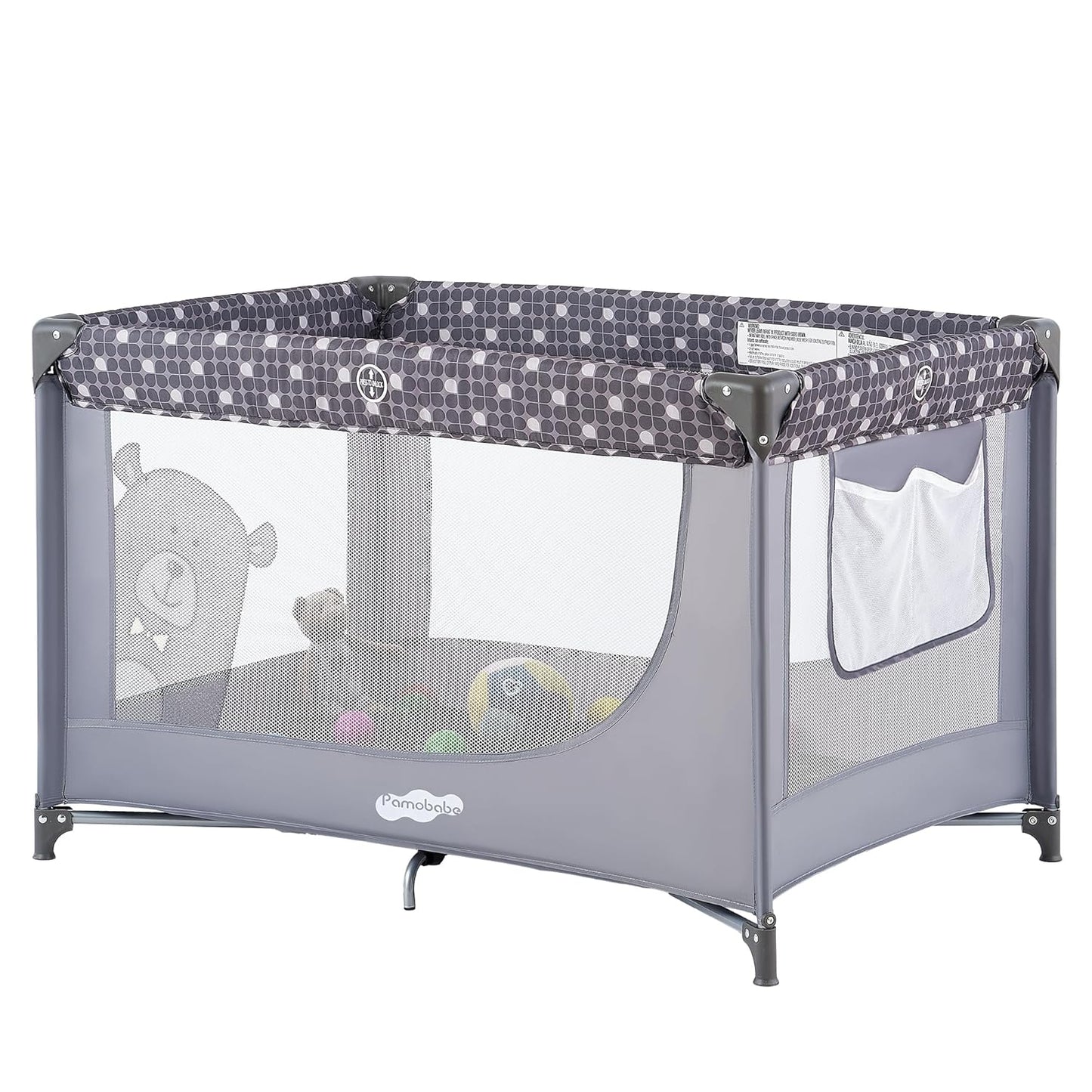 Portable Crib Baby Playpen with Mattress and Carry Bag Grey