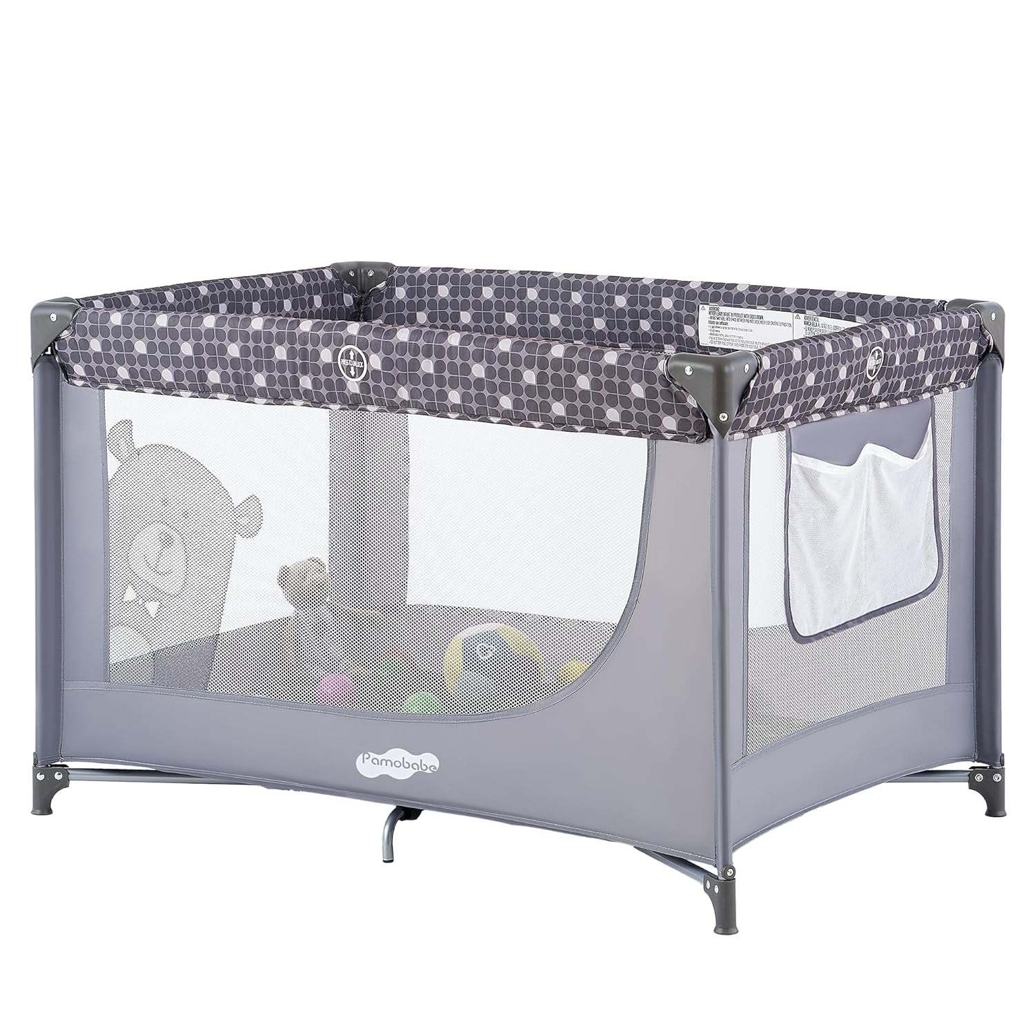 Portable Crib Baby Playpen with Mattress and Carry Bag Grey