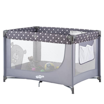 Portable Crib Baby Playpen with Mattress and Carry Bag Grey