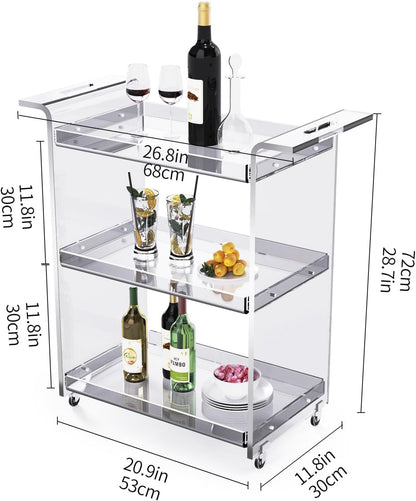 Acrylic Bar Cart, Serving Cart with Wheels Rolling Cart (Large)