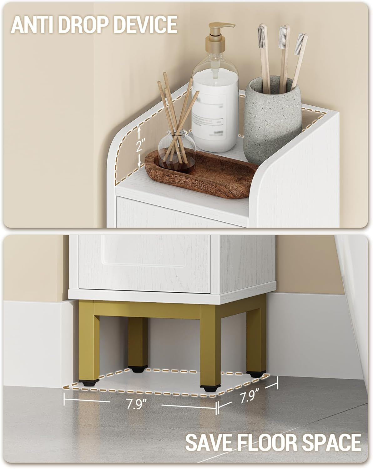 Narrow Bathroom Storage Cabinet, Bathroom Organizers and Storage with 2 Doors, Open Space，Adjustable Shelf, Laundry Room Organization for Small Space, Kitchen, Living Room, White BC22413G