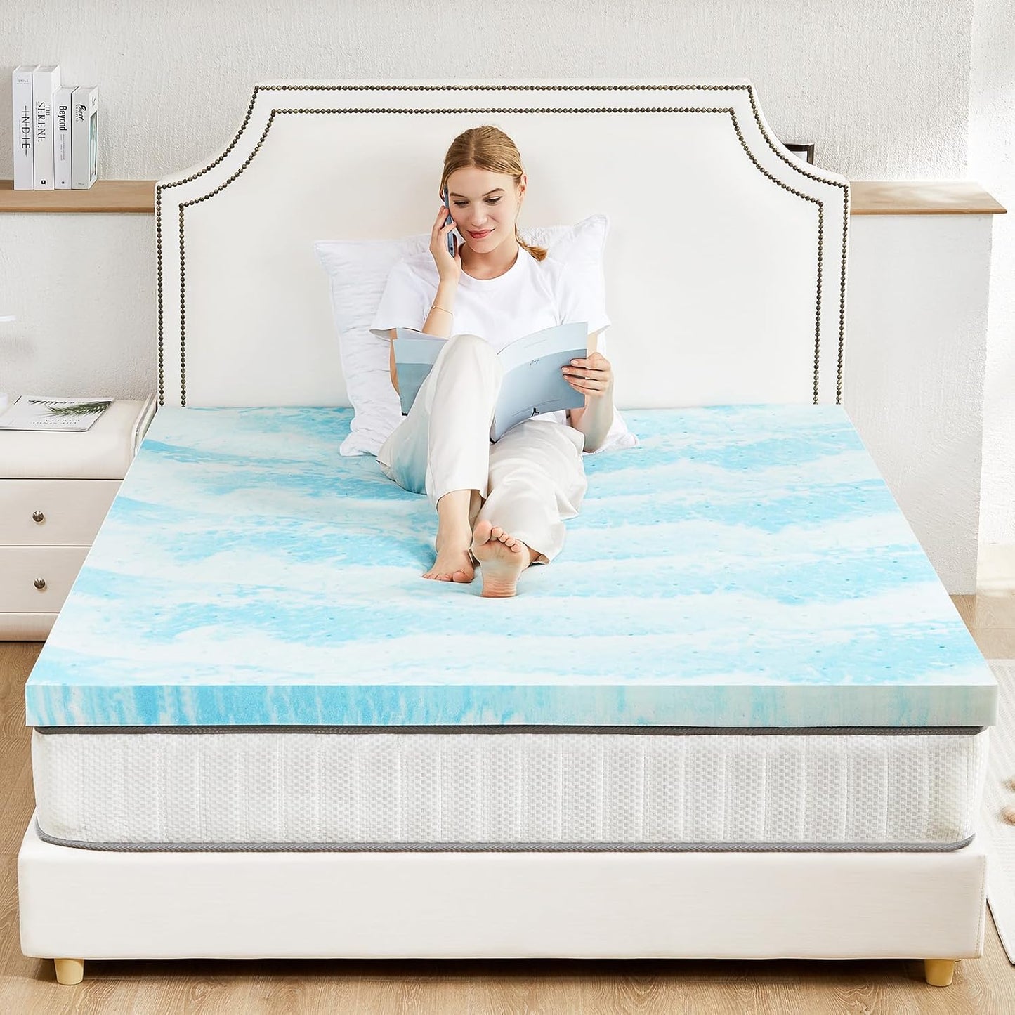 Mattress Topper Twin,3 Inch Thick Memory Foam Gel Infused Cooling Toppers Pad for Twin Size Bed, Sleeper Sofa, RV, Camper, Certipur US Certified, Ventilated and Breathable, Blue