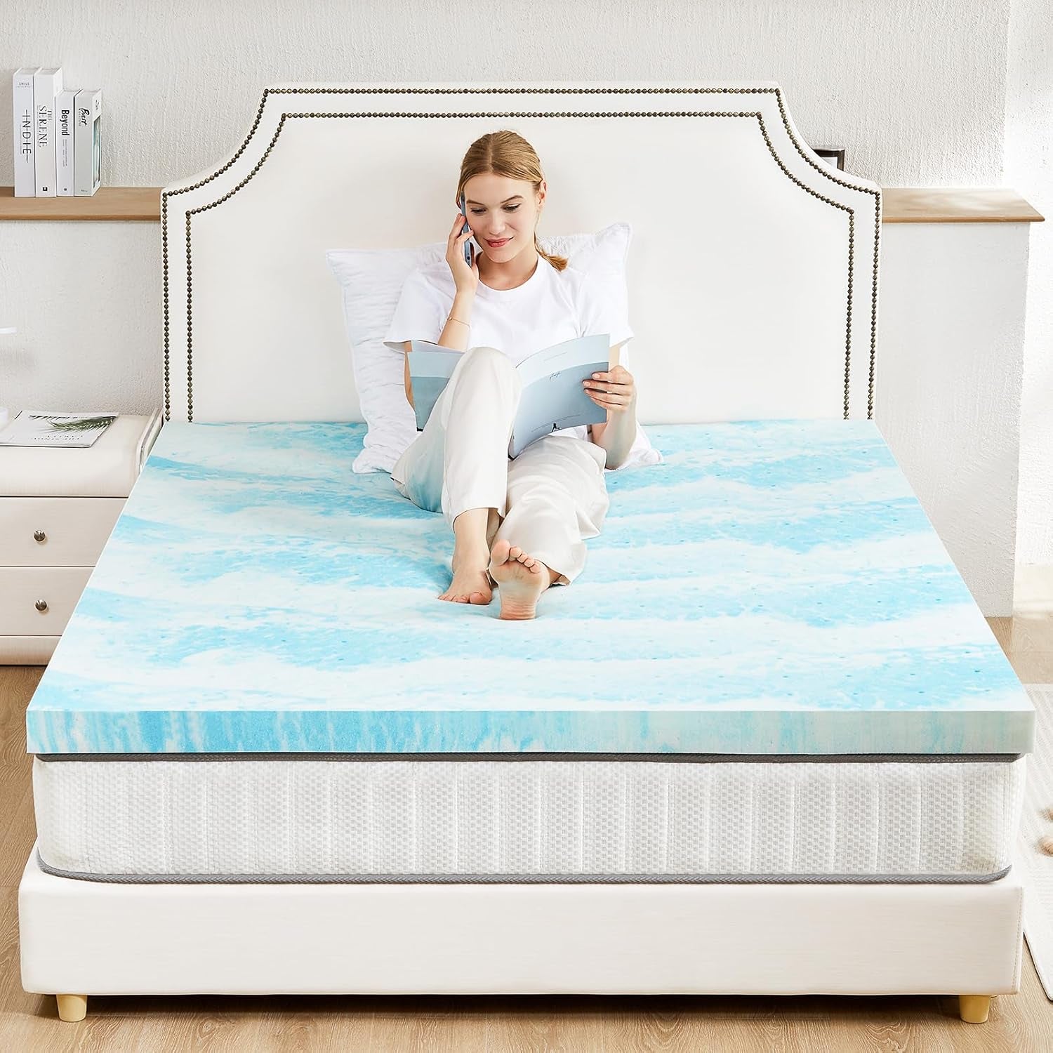 Mattress Topper Twin,3 Inch Thick Memory Foam Gel Infused Cooling Toppers Pad for Twin Size Bed, Sleeper Sofa, RV, Camper, Certipur US Certified, Ventilated and Breathable, Blue