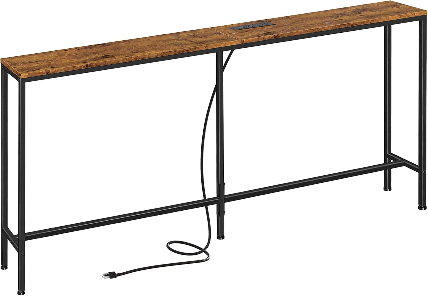 70 Inch Console Table with Outlet, Sofa Table with Charging Station, Narrow Entryway Table, Skinny Hallway Table, for Living Room, Rustic Brown