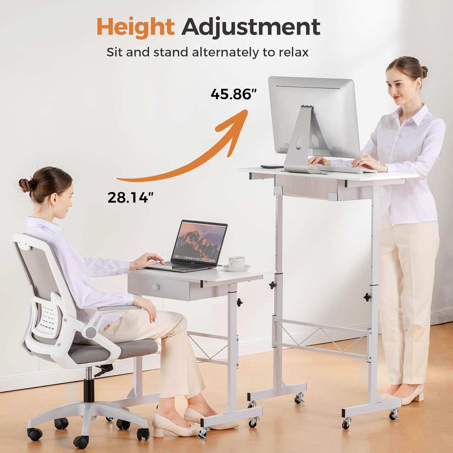 Small Standing Desk Adjustable Height Small Computer Desk Mobile Portable Rolling Laptop Table with Wheels 32" Computer Workstation Sit Stand Desks Portable Standing Table Treadmill Desks