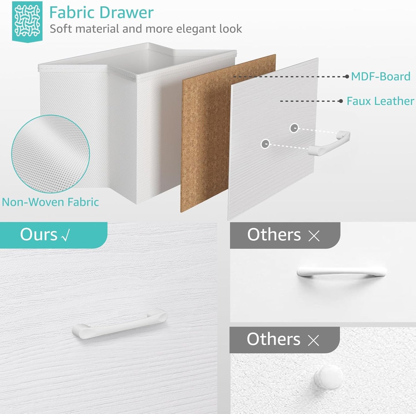 Dresser and Nightstand Set 3 Piece White Dresser with 6 Fabric Drawers for Bedroom Sets Modern