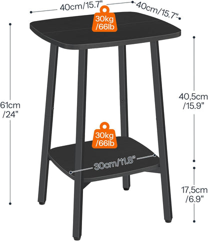 Side Table, 2-Tier Square Sofa End Table, Small Storage Nightstand, for Small Spaces, Living Room Bedroom Accent Table, Black BB181BZ01