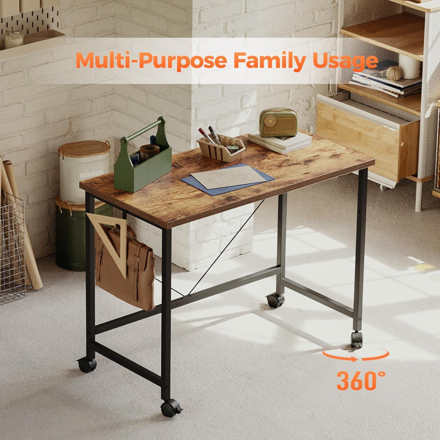 Rolling Computer Desk with Wheels, Gaming Desk for Small Spaces, Modern Simple Style Table for Home Office, Study Writing Table