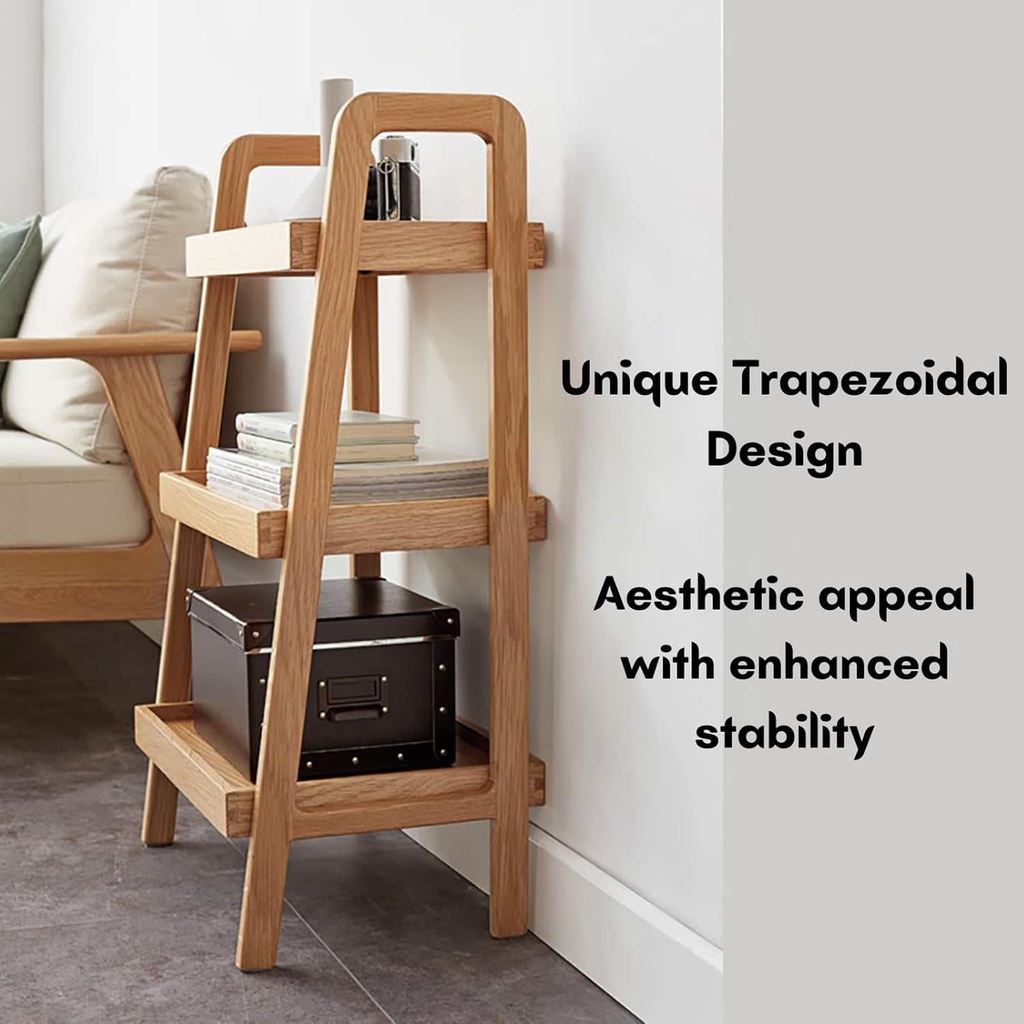 100% Solid Oak Sofa Table - Versatile Design Narrow End Table with 3-Tier Open Storage for Living Room, Bedroom, or Small Spaces - Ladder Shelf for Study (Natural)