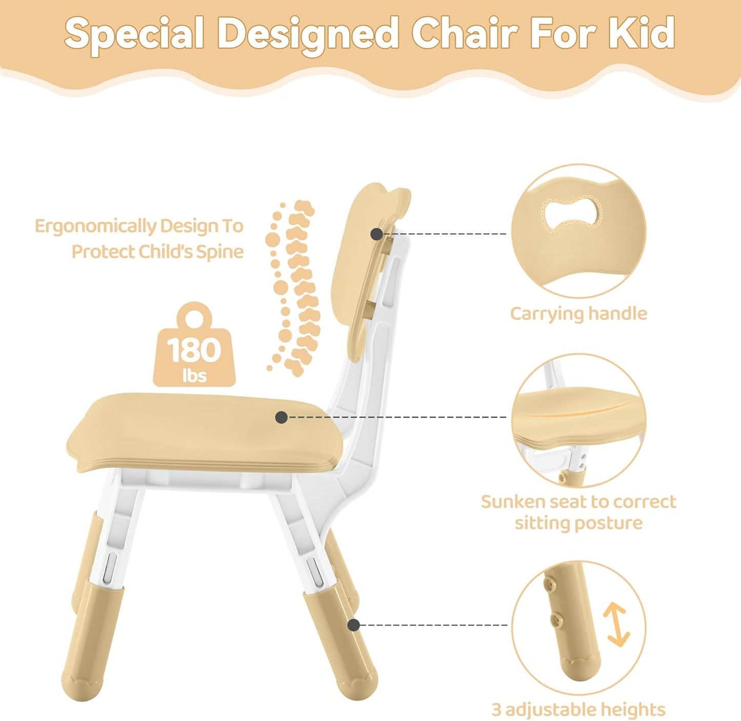 Kids Study Table and Chairs Set, Height Adjustable Toddler Table and Chair Set for Kids Ages 3-8, 31.5" L X 23.6" W Graffiti Desktop Plastic Children Art Table with 4 Seats, Brown