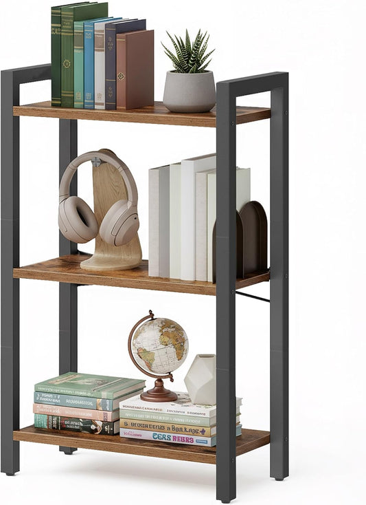 3-Tier Bookshelf, Bookcase with Steel Frame, Book Shelf for Living Room, Home Office, Study, 9.4 X 15.7 X 30.1 Inches, Industrial Style, Rustic Brown and Ink Black ULLS098K02