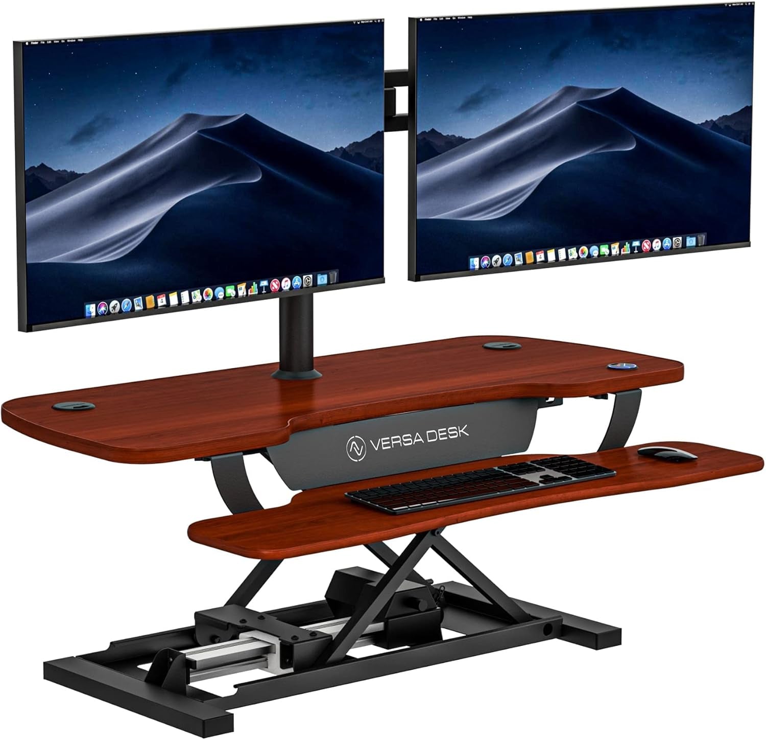 ® Powerpro™ 40” X 24” Standing Desk Converter | 7.75” - 23.5” Electric Height Adjustable Sit to Stand Desk Riser W/ Keyboard Tray & USB Hub - Ergonomic Workstation for Home & Office, Cherry