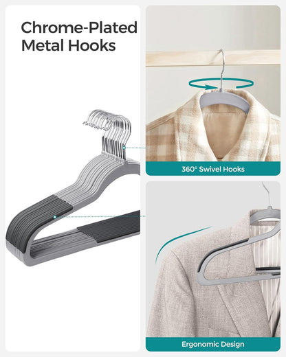 Clothes Hangers, Pack of 50 Plastic Coat Hangers, Space-Saving, Light Gray and Dark Gray UCRF50G