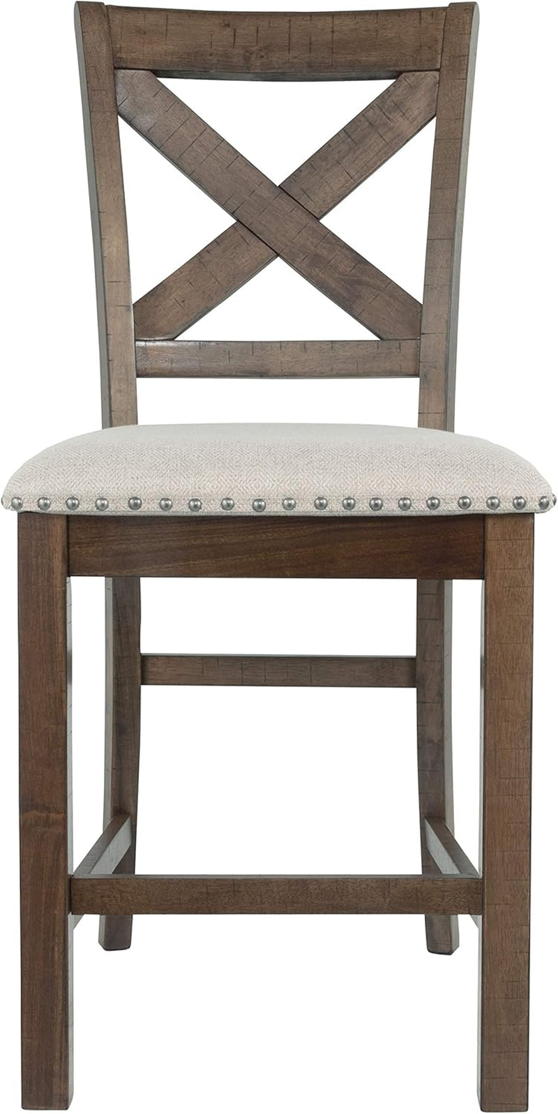 Moriville Rustic Farmhouse 24.5" Upholstered Barstool, 2 Count, Beige & Brown