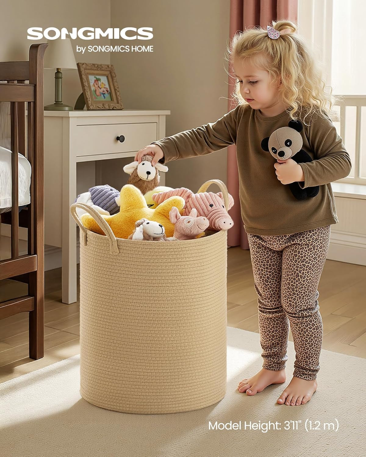 Laundry Hamper, Cotton Rope Laundry Basket with Handles, for Children, Toys, Clothing, Living Room, Bedroom, 15.8 Gallons, 13.8 X 13.8 X 19.7 Inches, Yellowish Brown URLH061KZ01