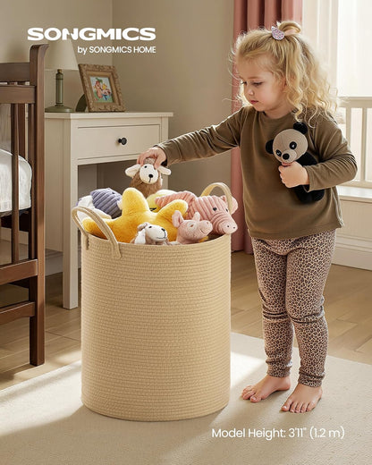 Laundry Hamper, Cotton Rope Laundry Basket with Handles, for Children, Toys, Clothing, Living Room, Bedroom, 15.8 Gallons, 13.8 X 13.8 X 19.7 Inches, Yellowish Brown URLH061KZ01