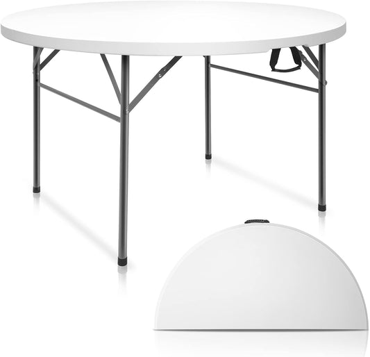 48" round Bi-Folding Commercial Table, 4 Feet Portable Plastic Dining Card Table for Kitchen or Outdoor Party Wedding Event, 1-Pack