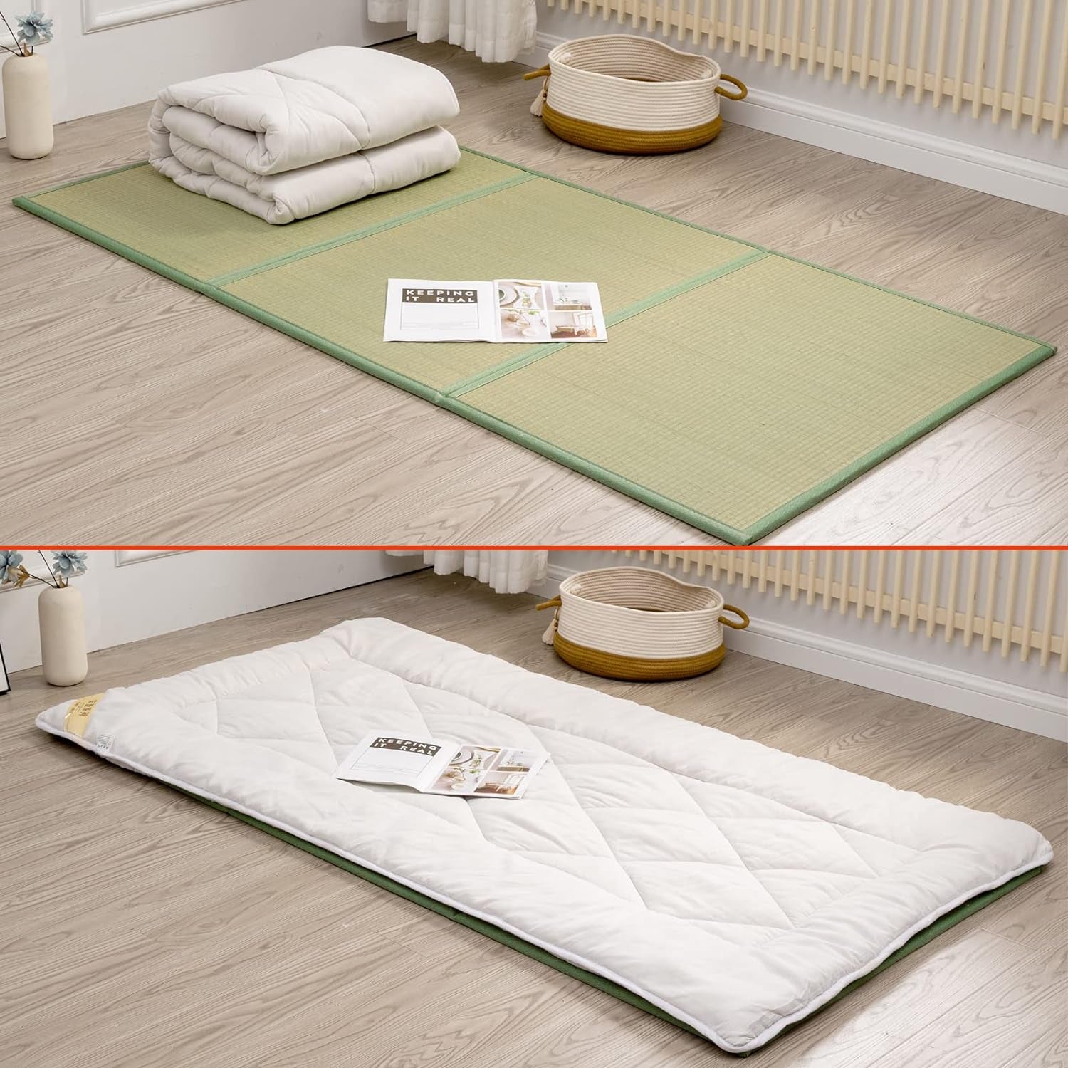 Tatami Mat (Twin 79" X 39" X 0.5"), Japanese Traditional Tatami Mattress, Natural Rush Grass Floor Tatami Futon Mattress for Sleeping, Sitting, Yoga, Relaxing (Twin)