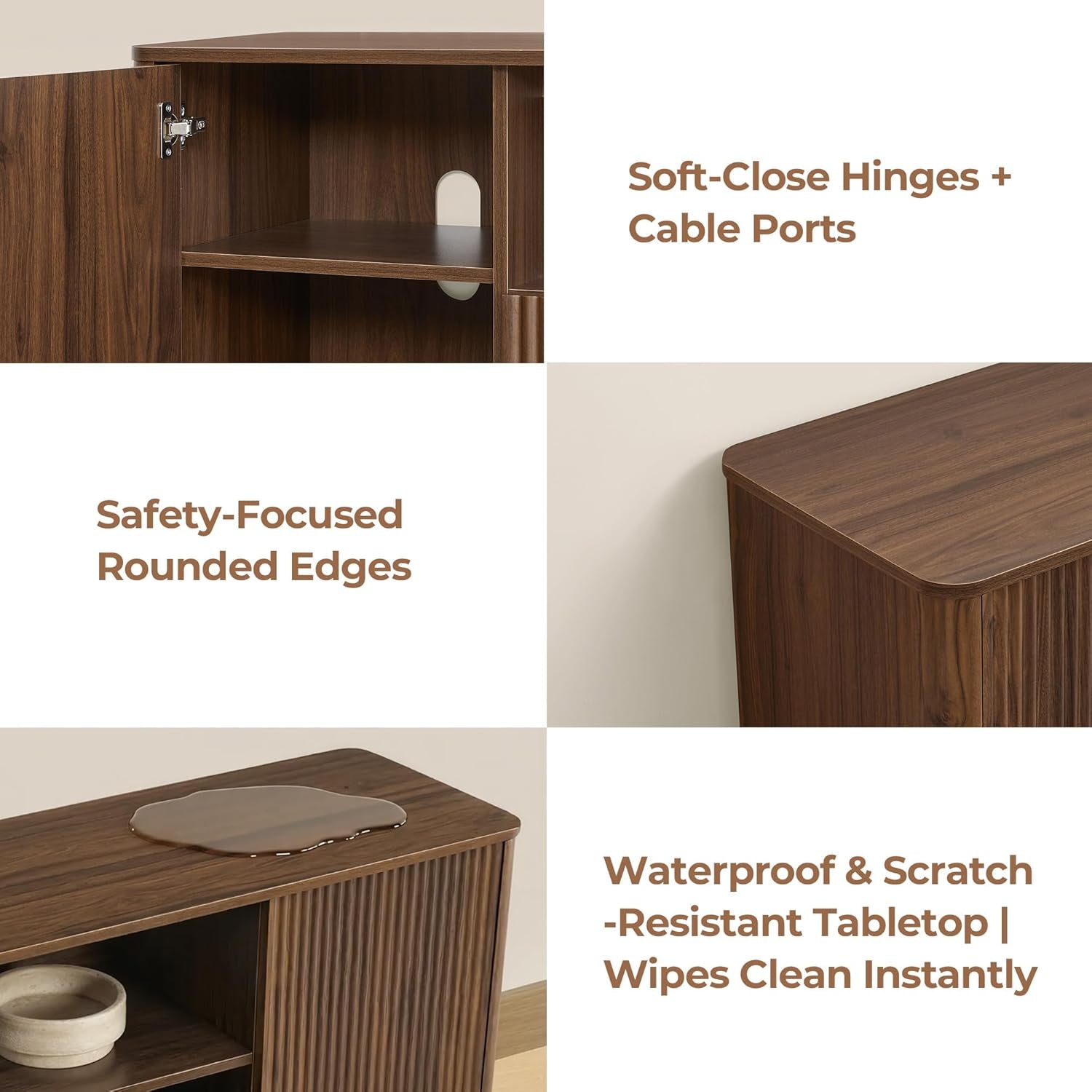 TV Stands for Living Room, Mid Century Modern TV Stand for 80 Inch TV with Storage, Drawers, Adjustable Shelves, Walnut