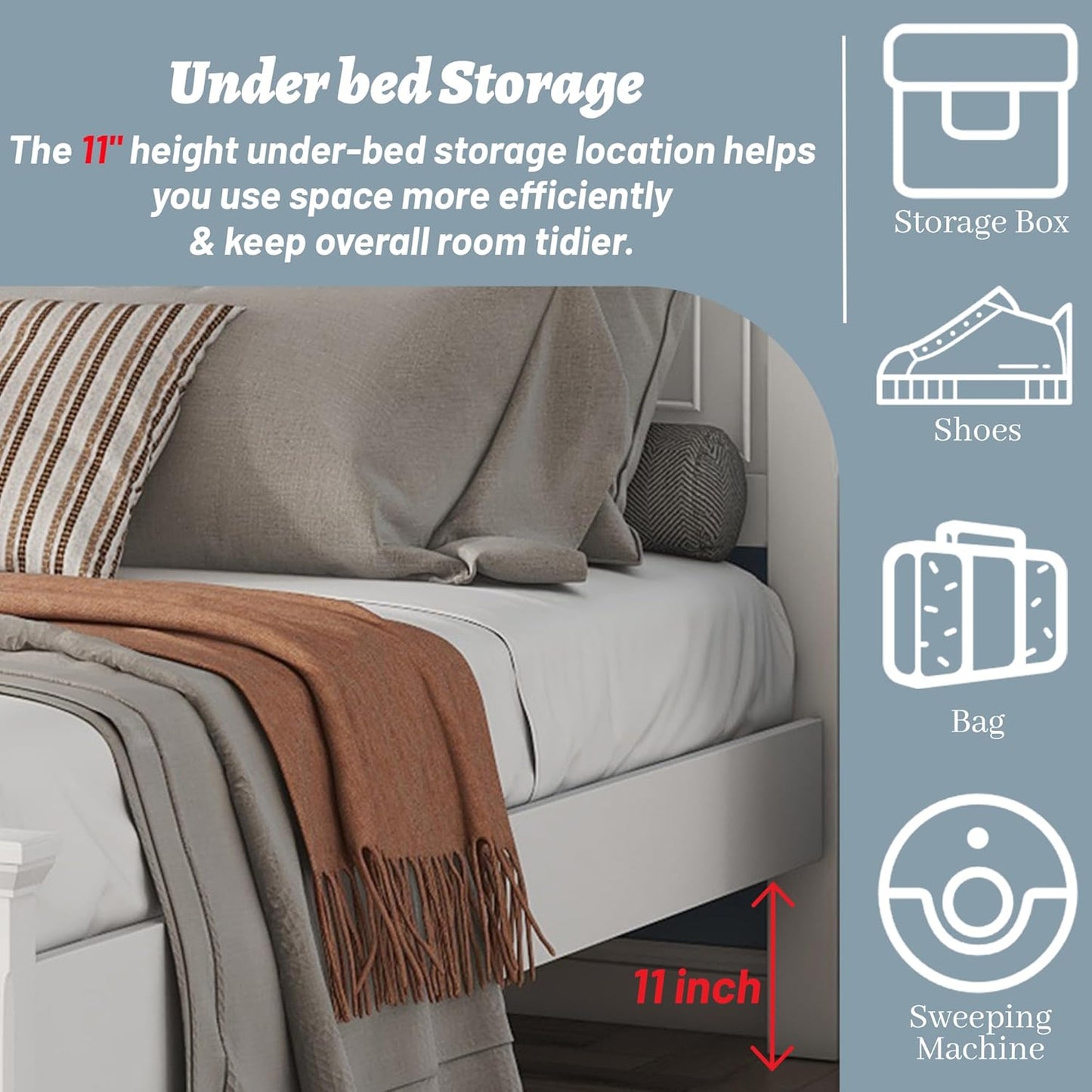 King Size Bed Frame Farmhouse Style, Tall Headboard King Bed Frame with Footboard, Pinewood Antique Beds, Farmhouse Style, Noise-Free, No Box Spring Needed, White