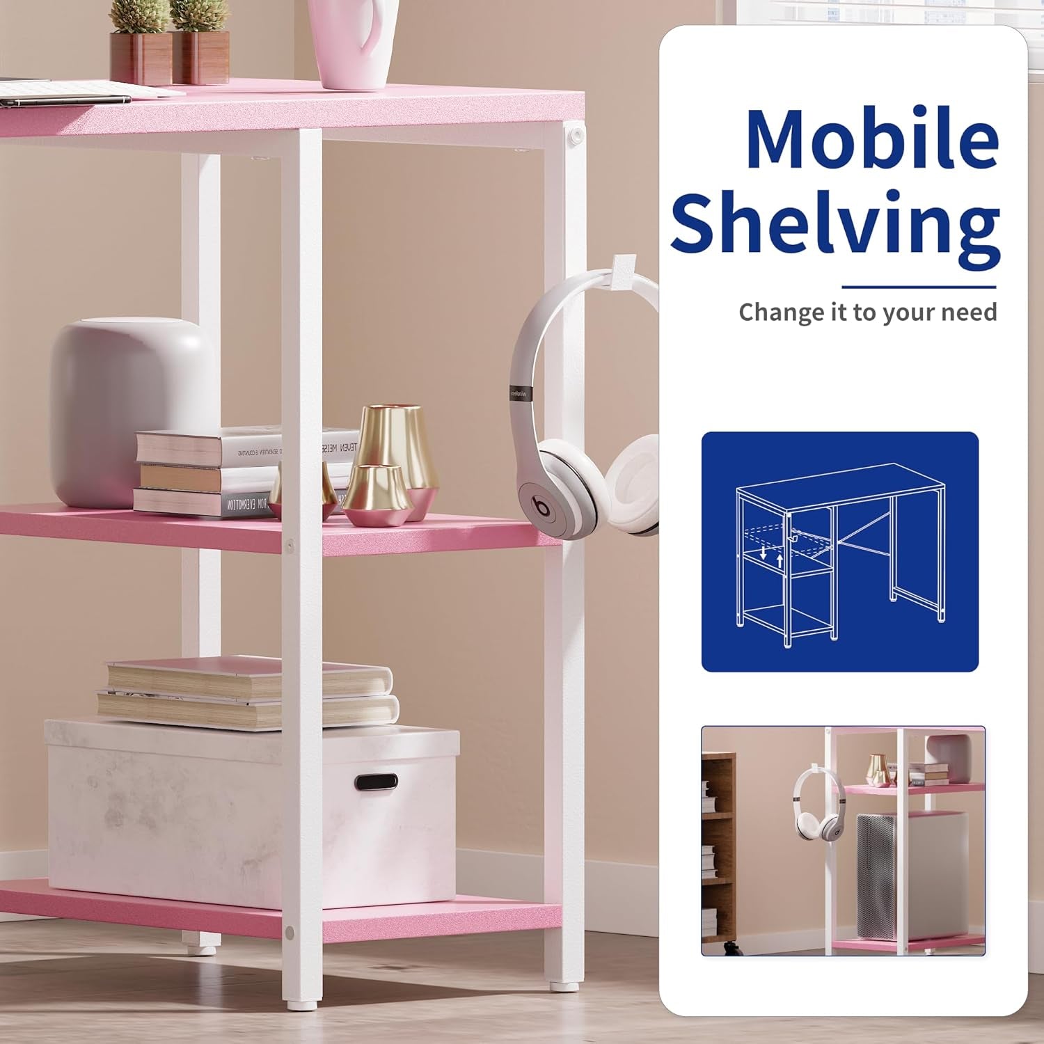 32 Inch Small Computer Desk with Shelves, Home Office Desk with Headphone Hook for Bedroom, Study Writing PC Table for Small Spaces, Black