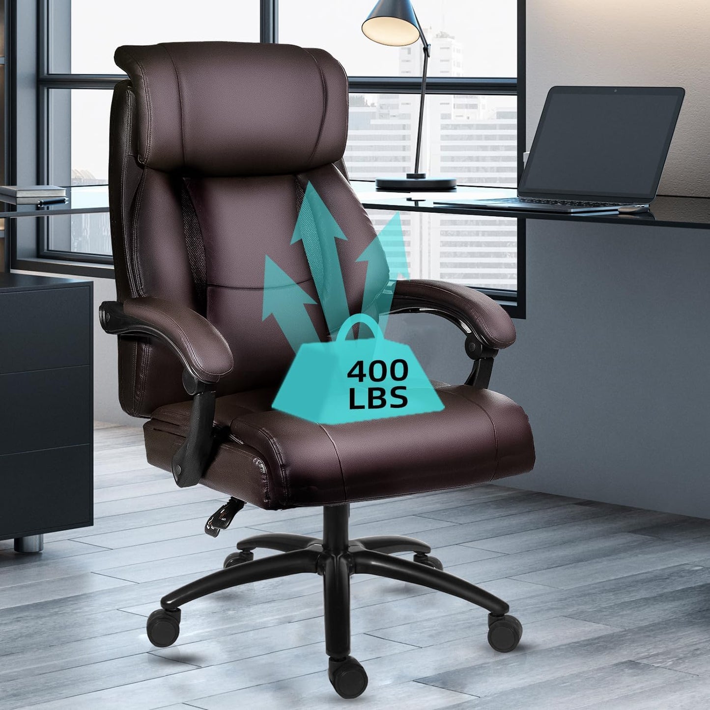 Reclining Office Chair, Executive Big and Tall Office Chair with Wide Seat, Recliner Leather High Back Computer Desk Chairs